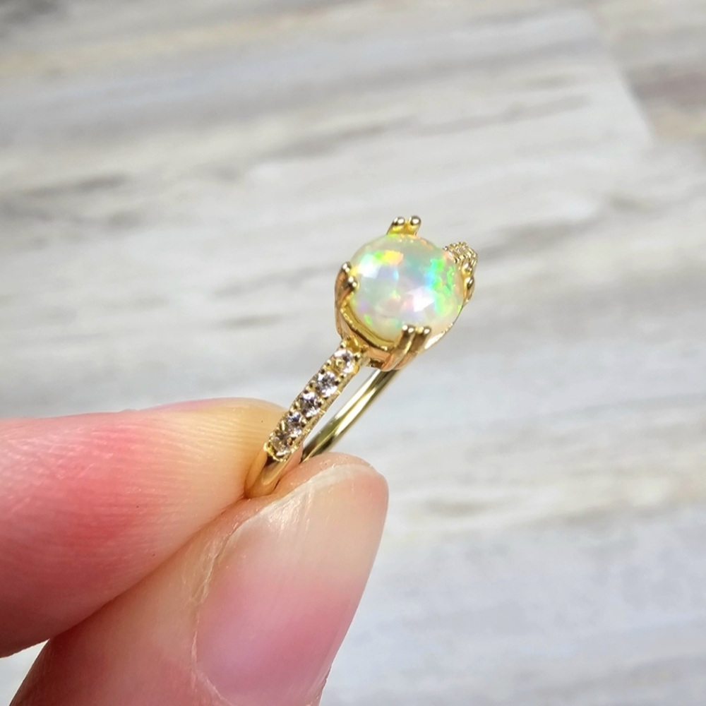 Dainty Bohemian Opal Halo Ring - Picture 3 of 8